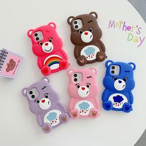 Cute Rainbow Bear Cartoon Casing Compatible For iPhone 14 15 11 12 13 Pro Max XS Max X  XR 7 8 Plus Full coverage Soft Shockproof Case Creative Phone Silicone Tpu Cover Shell
