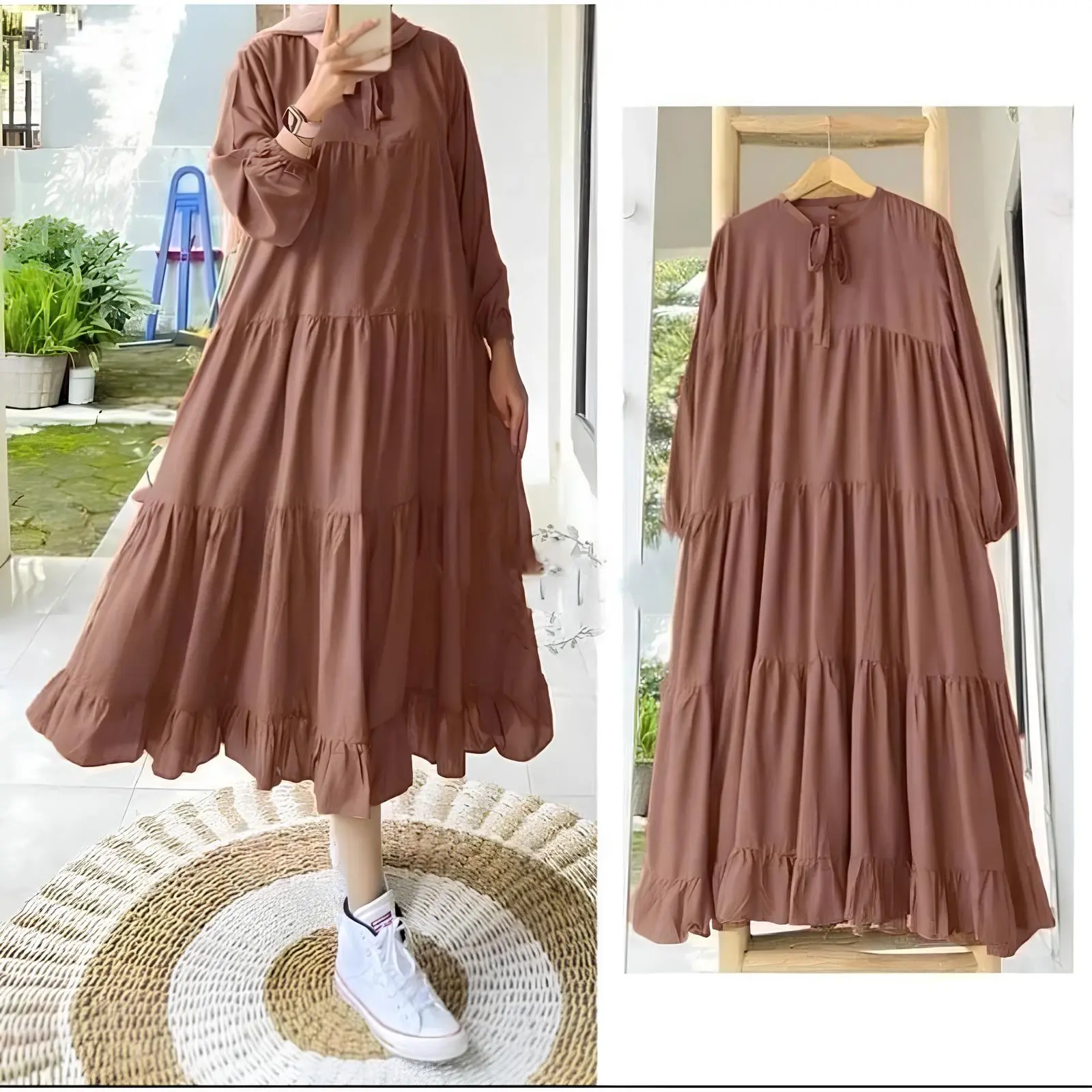 RACHEL MIDI DRESS BAHAN KATUN RAYON / MIDI DRESS WANITA KEKINIAN Fit Muslim