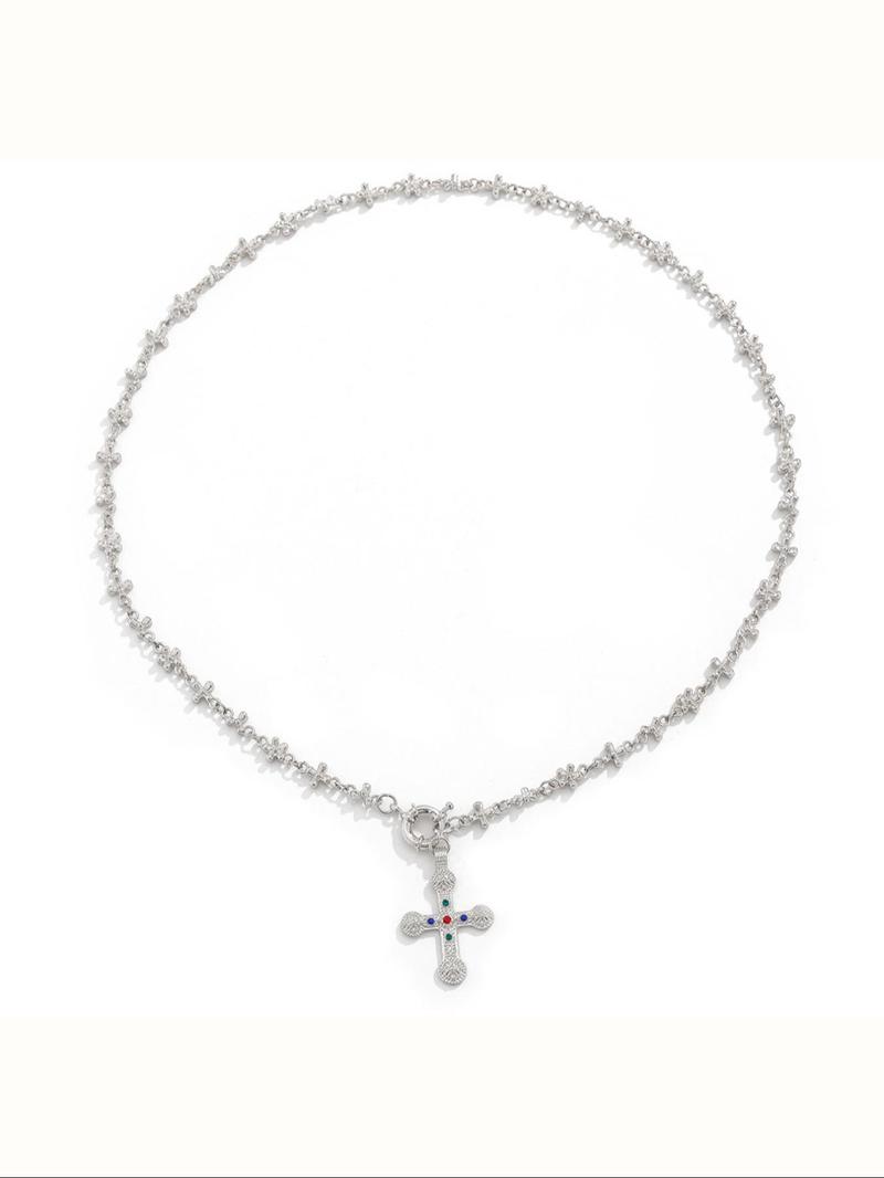Product Introduction of Punk Style Rhinestone Decorated Cross Pendant Necklace, Fashion Jewelry for Party, Daily Clothing Decor, Trendy All-match & Exquisite Jewelry for Birthday Gift 6