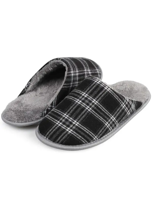 Men's Plaid Print Plush Slippers, Casual Comfortable Home Slippers, Warm Slippers for Indoor & Outdoor Use for All Seasons 4