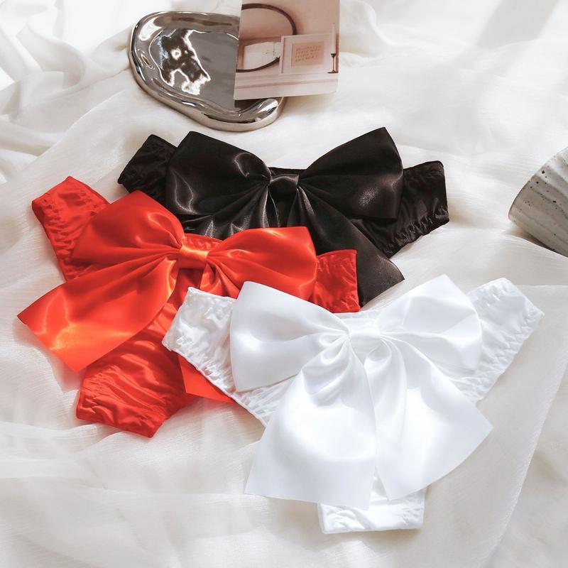 Đồ Lót Lụa Lạnh Nửa Hông, Thiết Kế Nơ Lớn Phóng Đại, Dành Cho Nữ, Cảm Giác Satin Co Giãn, Thoải Mái 1