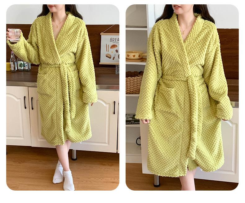 Product Introduction of Áo choàng tắm giữ nhiệt cho nữ, Áo choàng tắm dài tay dày dặn màu trơn với lông, chất liệu lông cừu san hô mới mùa thu và đông, chất lượng cao, thoải mái, chất lượng cao, áo ngủ, áo cardigan, đồ mặc nhà 20