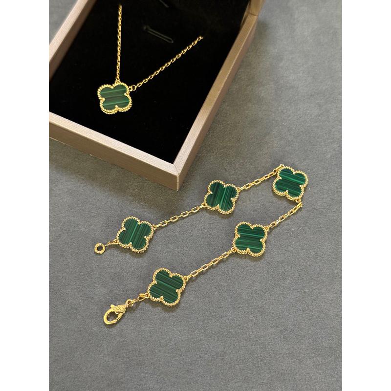 Bộ Vòng Cổ Và Vòng Tay Cỏ Bốn Lá, Thiết Kế Đặc Biệt, Bộ 2in1, Không Dị Ứng, Không Lốm Đốm Móc Khoá Watch Khăn 5