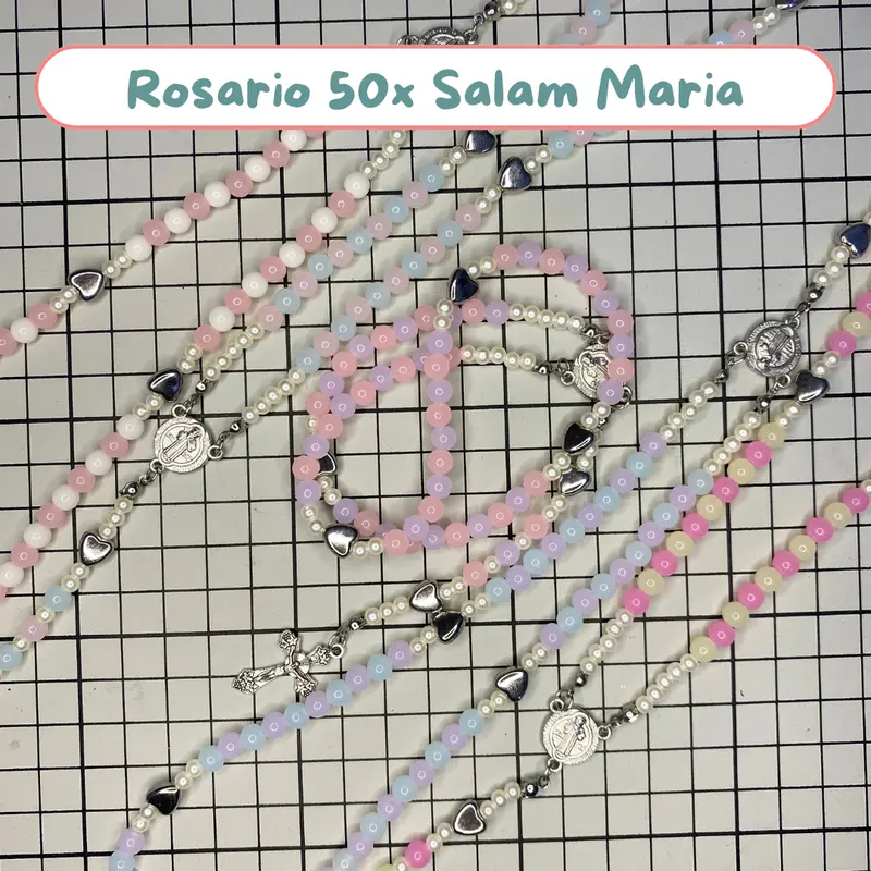 Beads Wonder Faith Rosario | Rosario 50x Kali Salam Maria | Rosario 77x Kali Bapa Kami | Rosario Gelang Blue Pink 4