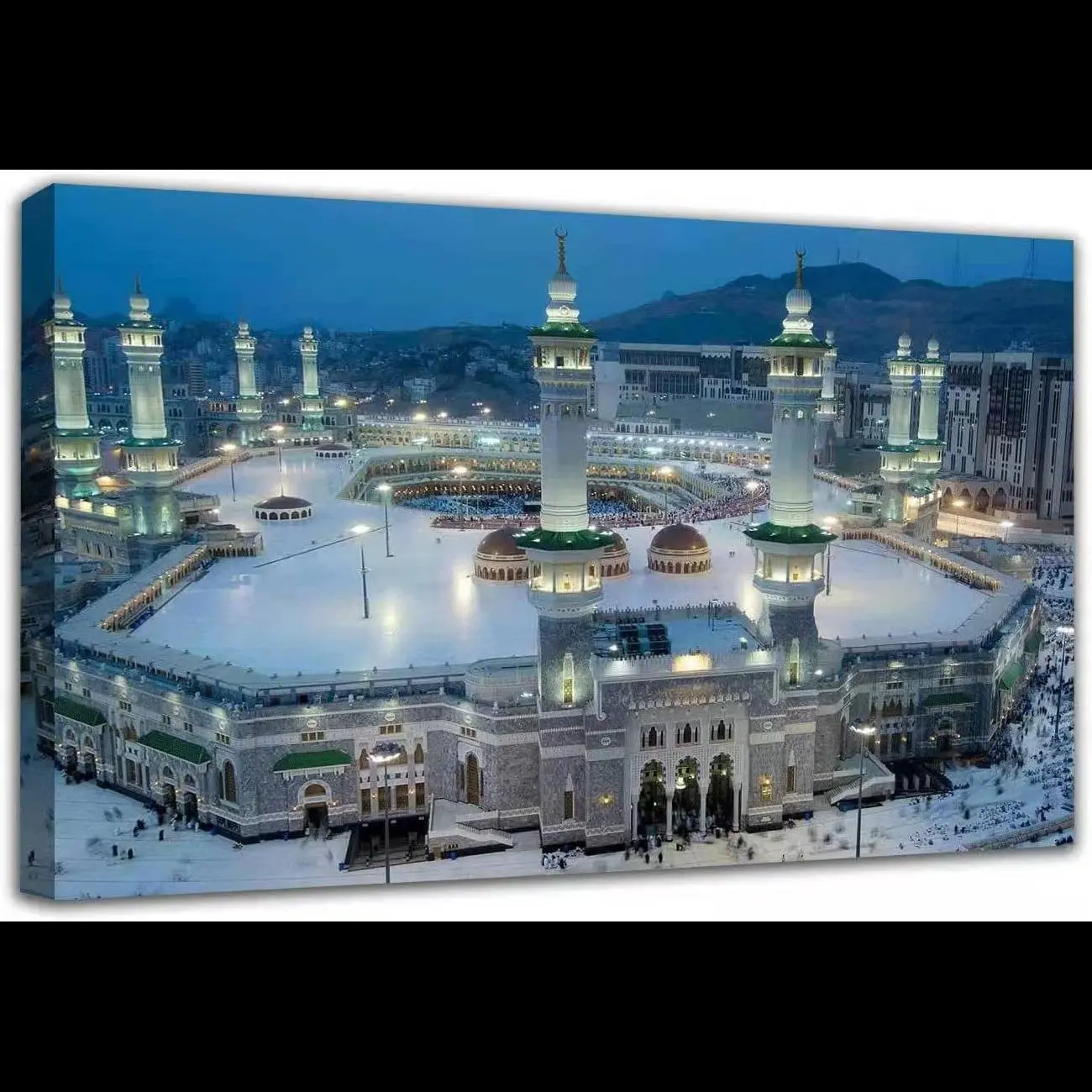 Islamic Wall Art Canvas Print Pilgrimage to Mecca Poster Mosque at Night Architectural Home Decor Gift for Muslim