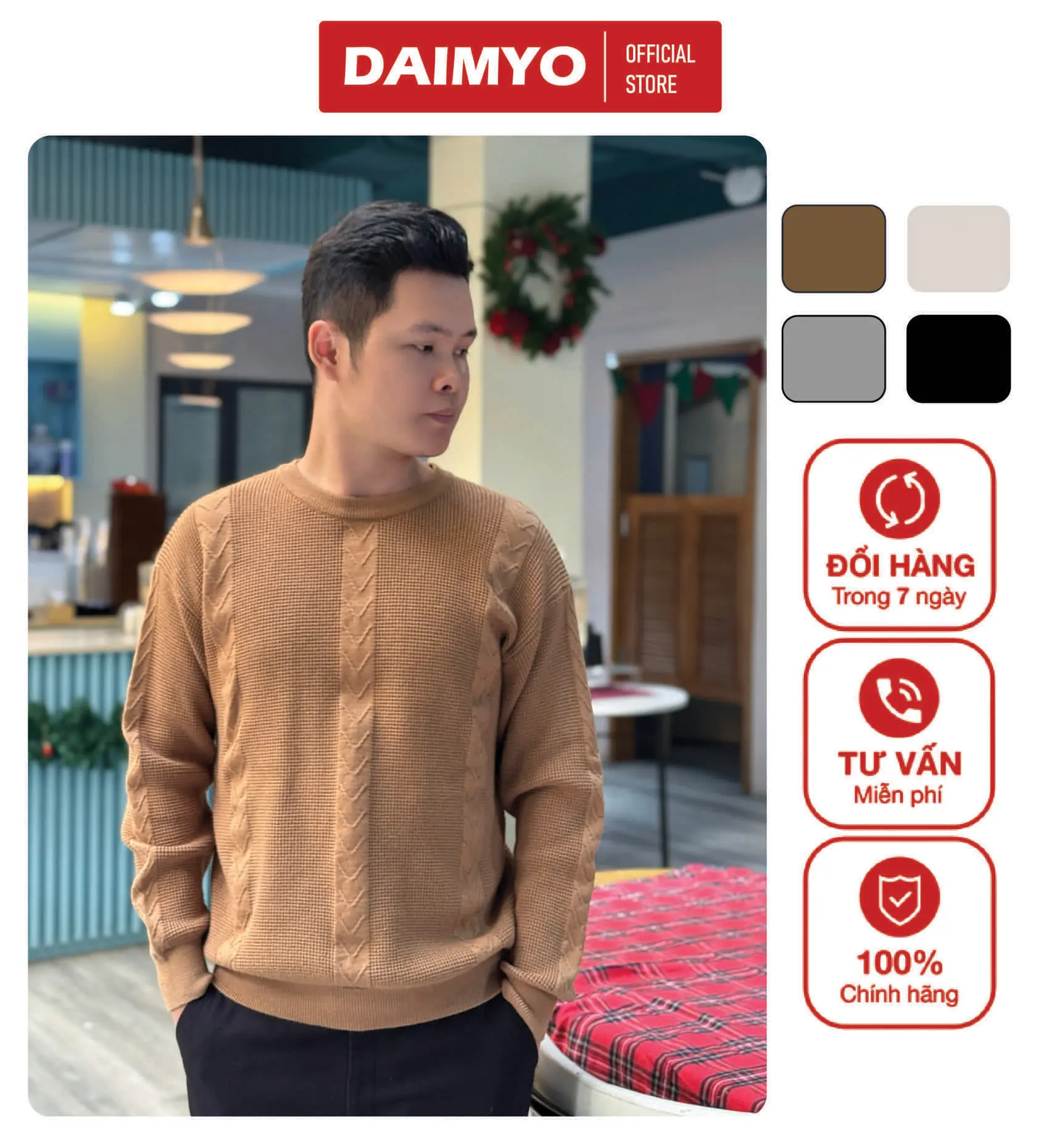 Áo Len Kẻ Dọc, Menswear, DAIMYO, Dệt Sợi, Phong Cách Trẻ Trung, Năng Động, Phù Hợp Đi Làm, Đi Chơi