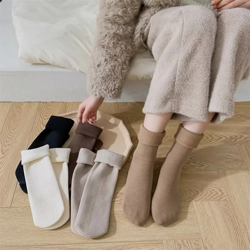 Set 10 Đôi Tất Vớ Cotton Lót Lông Nỉ Giữ Nhiệt Cao Cổ Siêu Ấm Màu Pastel Cho Nữ tn1 0