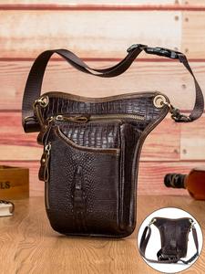 Men's Vintage Crocodile Embossed Zipper Belt Bag, Casual Motorcycle Riding Bum Bag, Fashionable PU Leather Belt Bag For Daily Used