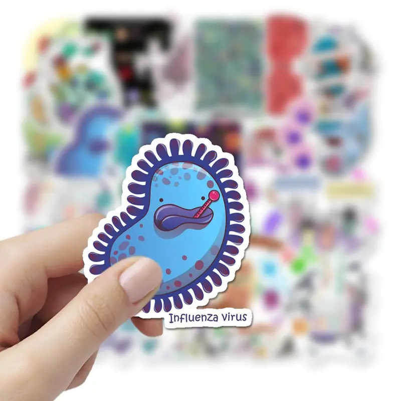 Biological Cell Pattern Sticker, 54pcs/set Waterproof Self Adhesive Decor Sticker for Gift Greeting Card Water Bottle Laptop Phone Case 2