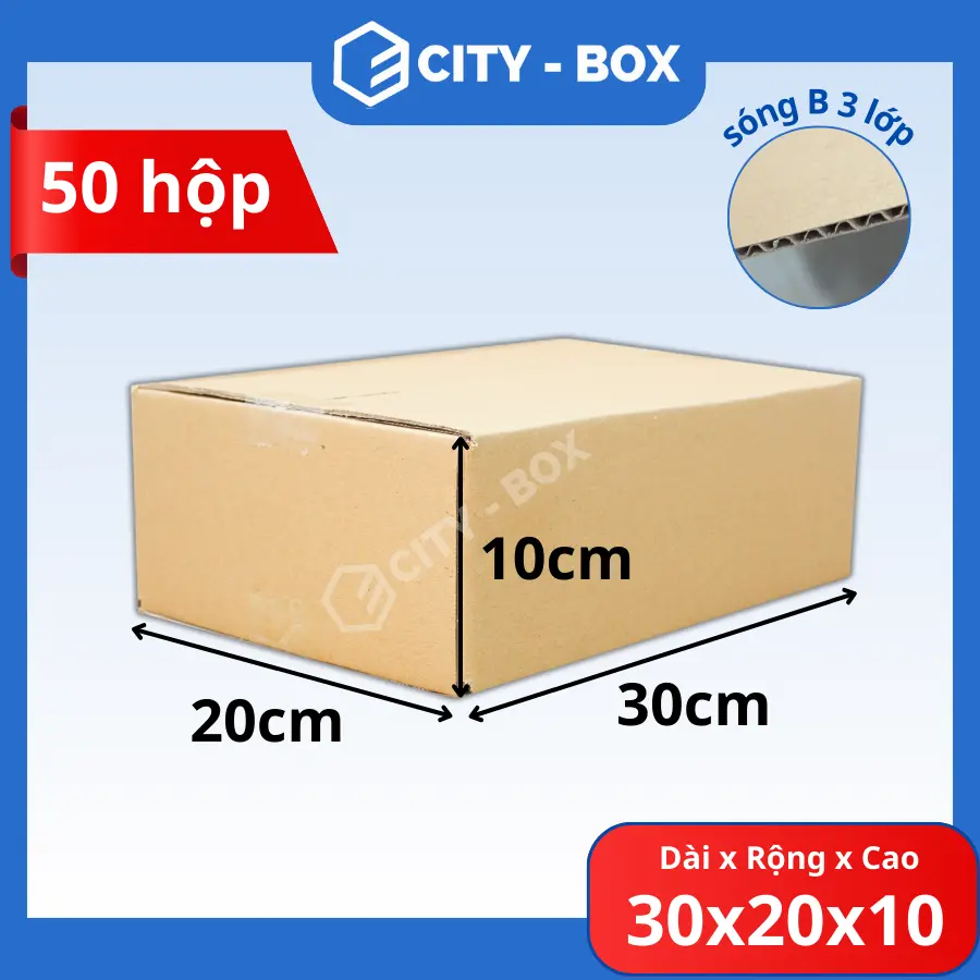 (50 hộp) 30x20x10 hộp carton đóng hàng, hộp sip cod 30x20x10