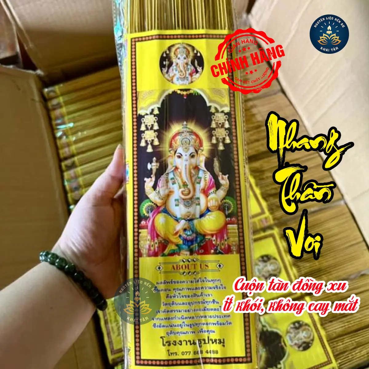 185 Cây Nhang Cuộn Tàn Thái Lan, Nhang Voi Nhũ Vàng, Mùi Thơm Đặc Biệt, Ít Khói