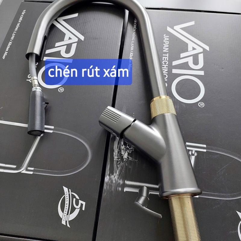 [Cao cấp] Vòi rửa chén Nóng lạnh dây rút ( Đồng thau mạ ) 4