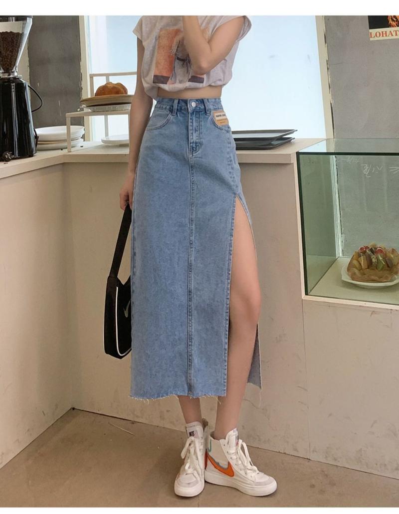 Product Introduction of CQ Chic - Internet Celebrity Side  lady  Slit Denim Skirt Women's Summer   High Waist Split  fashion Sheath A- line Midi Skirt [2102] 4