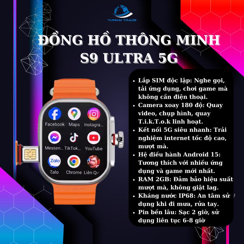 Đồng Hồ Thông Minh S9 Ultra 5G, Lắp Sim, Nghe Gọi, Tải Apps, Camera 180 độ, Nhận Diện Khuôn Mặt - Đồng Hồ Thông Minh Cao Cấp 2