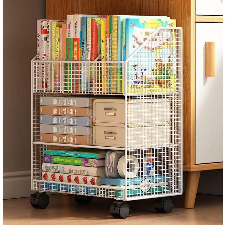 Under-Desk Movable Bookshelf Floor Storage Rack with Wheels for ...