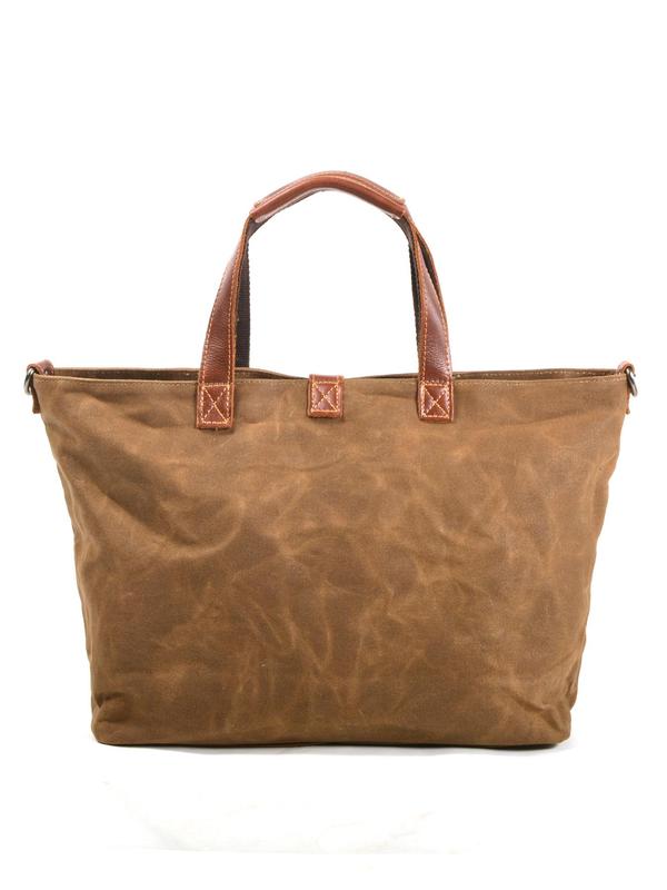 Men's Casual Plain Zipper Tote Bag, Fashionable Vintage Canvas Shoulder Bag for Daily Used, Casual Trendy Versatile High-quality Daily Commuting Bag 3