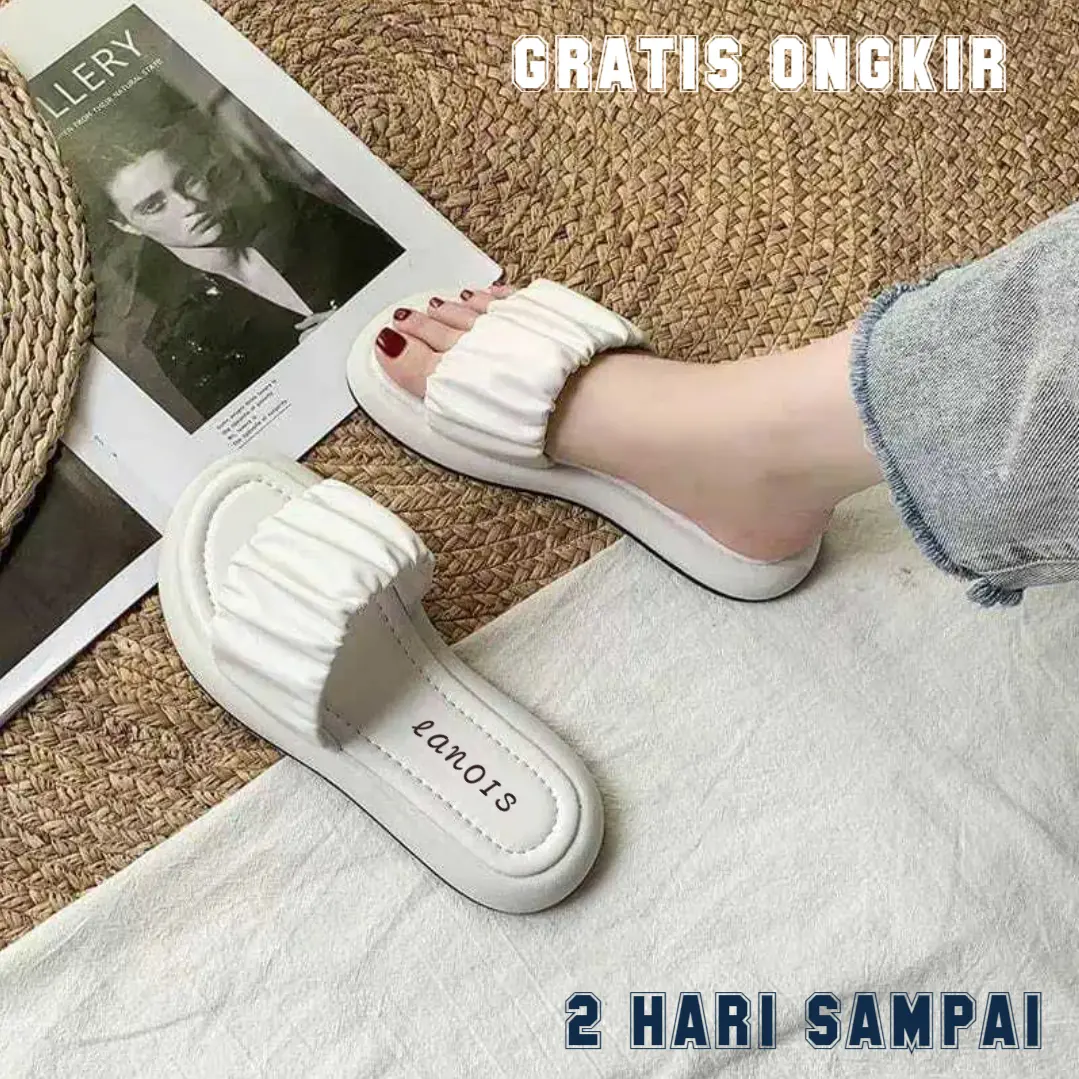 LANOES Sandal Wanita Selop Kekinian Terbaru Simpel Mewah Elegan Korean Style santri