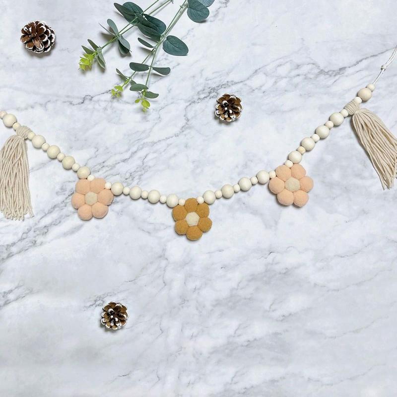 Flower & Tassel Decor Hanging Banner, 1 Count Cute Hanging Decor for Kids Room, Wall Decor for Home Living Room Bedroom, Home Decor 5