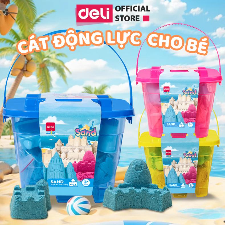 TẶNG 6 KHUÔN 3D Cát động lực cho bé 500g nhiều màu Deli - Cho trẻ từ 3 tuổi - Cát siêu mịn kết dính tốt không bám lên tay - Đồ chơi thông minh kích thích sự sáng tạo của trẻ nhỏ