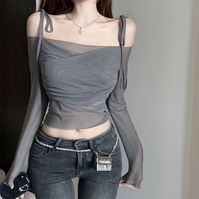 Áo Thun Dài Tay, Milifashion, Kiểu Buộc Dây Áo Crop Top, Phong Cách Mới