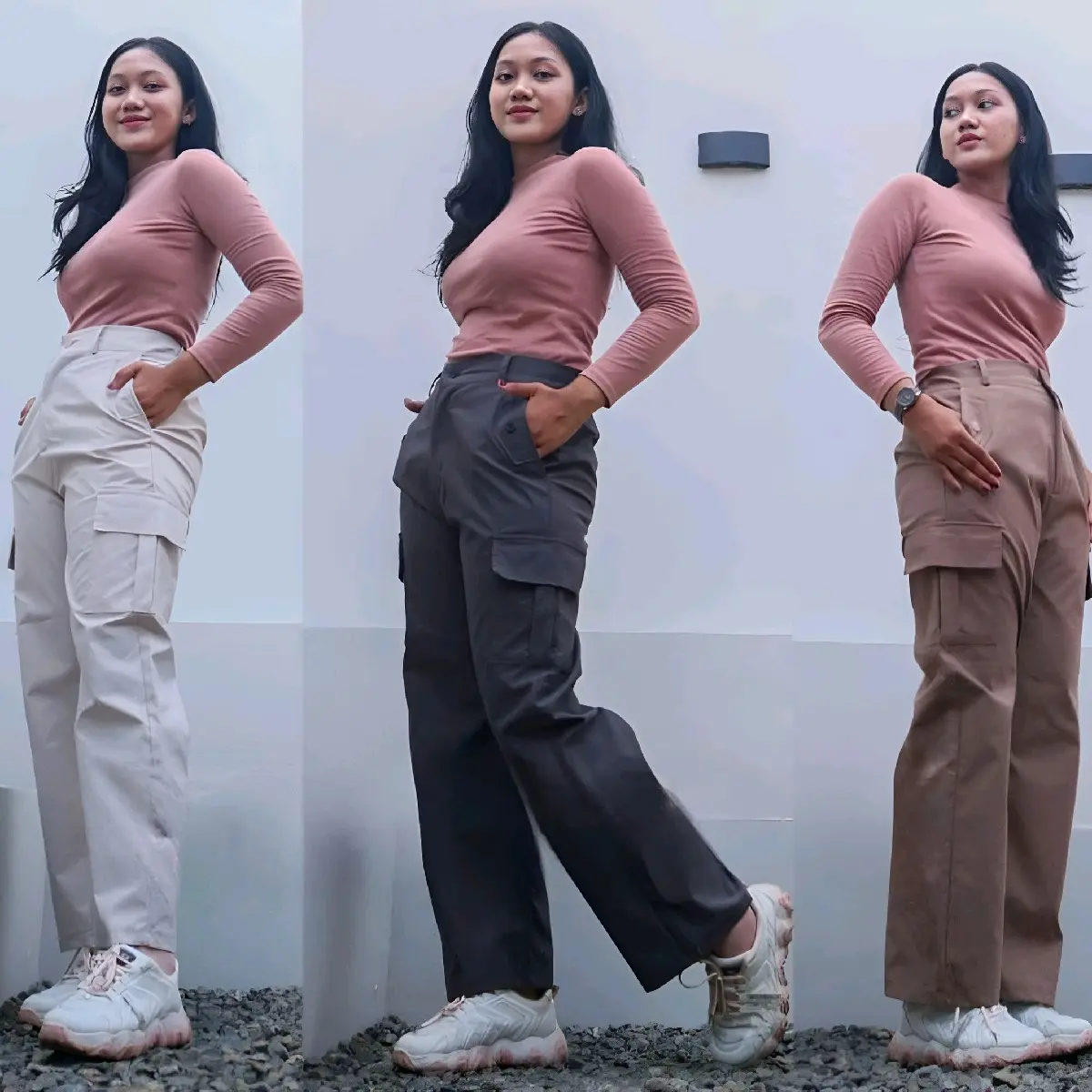 Celana Cargo Pants - Highwaist Loose Cargo - Celana Kargo Wanita Vagan Twill Combed Premium Kulot celana panjang sehari-hari celana cargo tali samping celanakulot