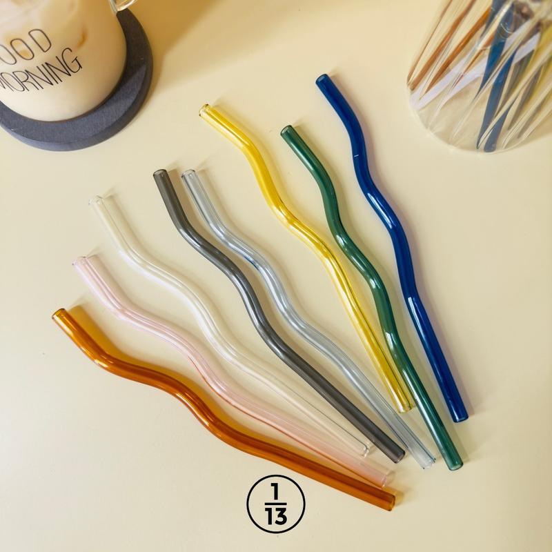 Sedotan Kaca Borosilikat Lurus Bengkok Curly Smoothies Boba Bening Transparan / Glass Straw Aesthetic / Sedotan Bening Transparan Reusable Eco Friendly 1