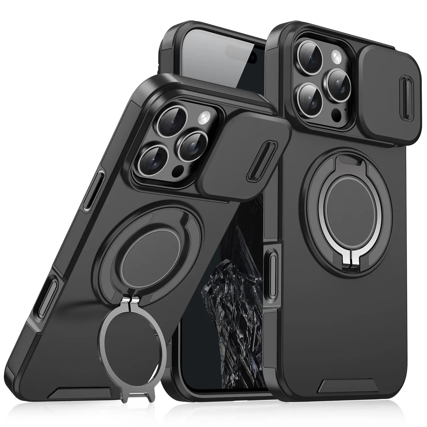 360 Degree Magnetic Ring Holder Phone Case, 1 Count Shockproof Phone Protective Cover, Phone Accessory Compatible with iPhone 12 13 14 15 16 Pro Max