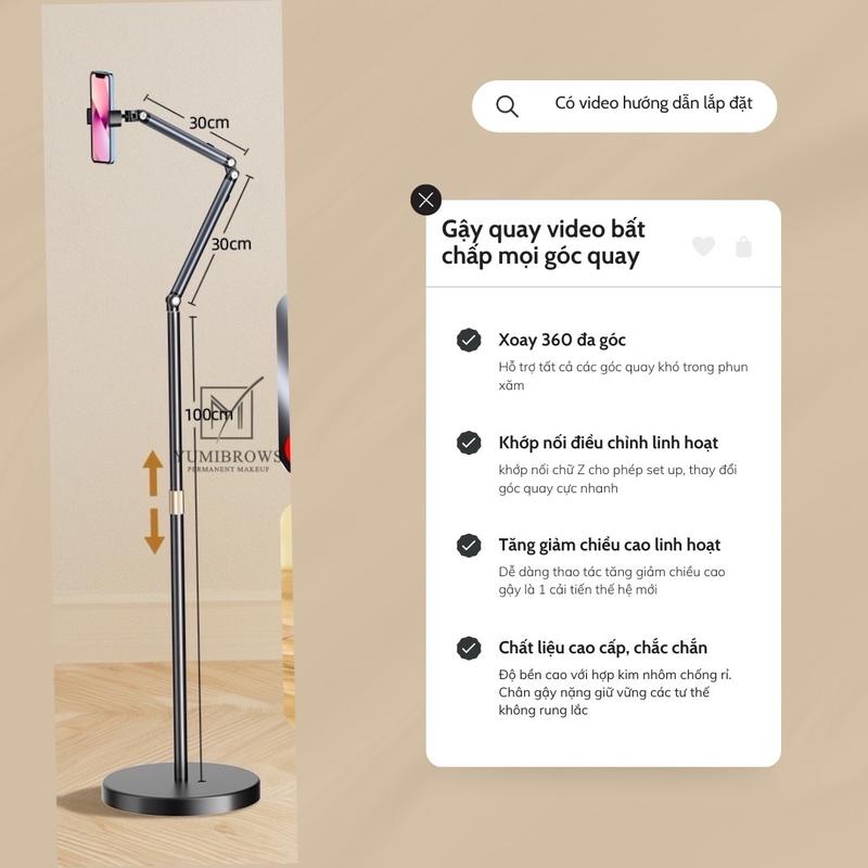 Gậy live hỗ trợ content video đa dạng góc quay . Hỗ trợ những góc quay khó trong ngành phun xăm mà không cần thêm bất kì nhân sự nào .