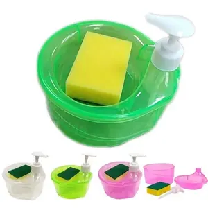MEIMEI Tempat Sabun Cuci Piring + Spons / Wadah Sunlight Model Bulat / Dispenser Botol Soap Pump