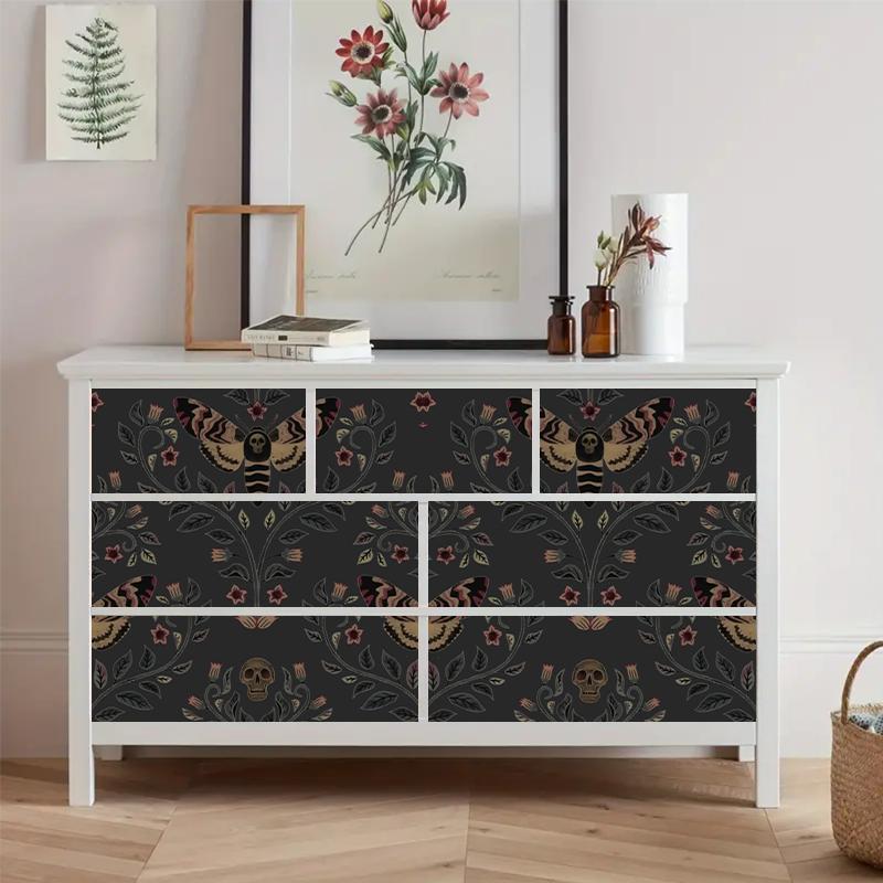 Skull Head Moth Pattern Wall Sticker, 1 Roll Waterproof Self-adhesive Wallpaper, Removable Wall Decal for Home Living Room Bedroom Dormitory Decor 8