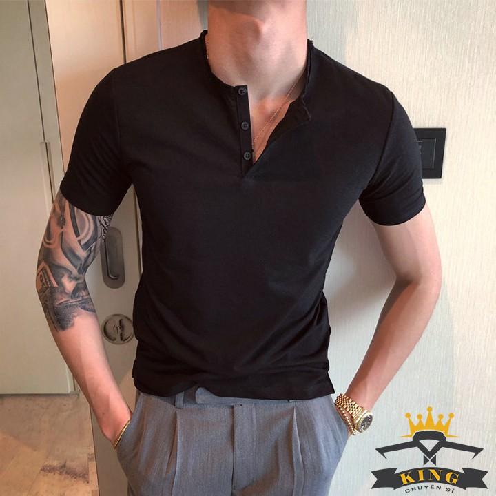 Áo thun nam KING áo tay ngắn cổ tròn dáng ôm vải cotton co giãn form rộng giá rẻ Menswear Kem Nâu Trắng V03