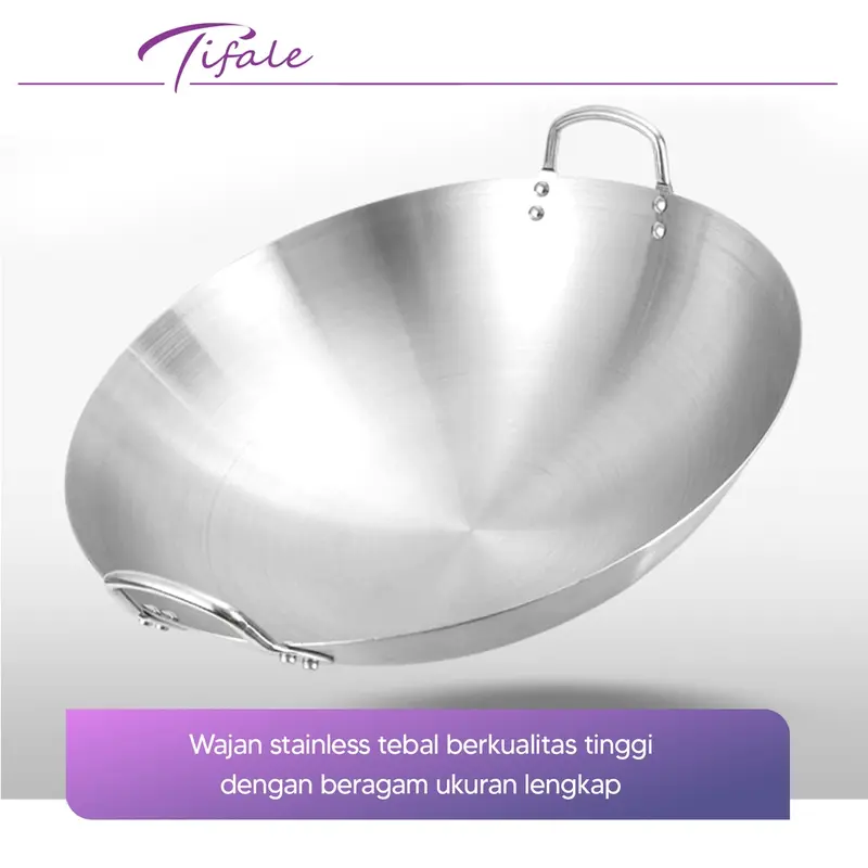 [BELI LOKAL] Tifale Wajan Stainless Tebal 6 Ukuran Dengan Pegangan Stainless Premium Quality Masak Nasi Penggorengan Steel Kitchenware 1