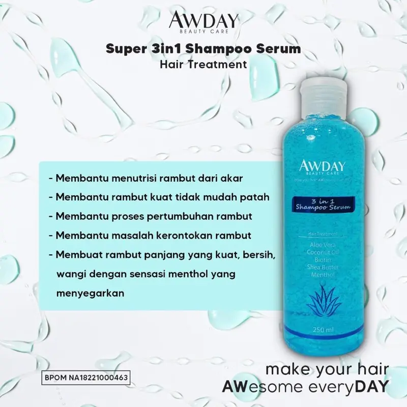 New Awday Shampoo 3 in 1 anti ketombe dan rontok shampo - 250 ml Lepek Wangi 3