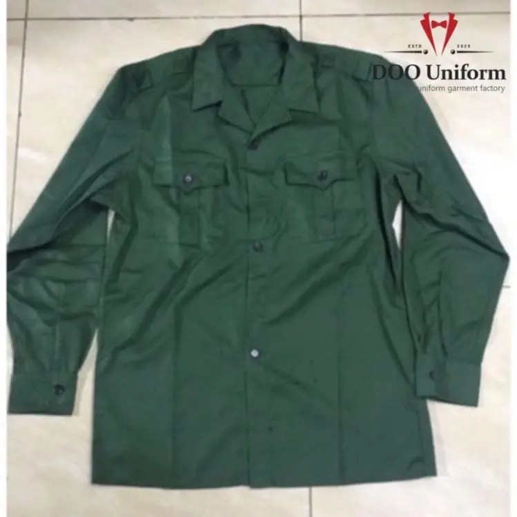 Quần áo tập quân sự, giáo dục quốc phòng, dụng cụ học tập, bảo hộ lao động vải kaki màu xanh lá loại đẹp 7
