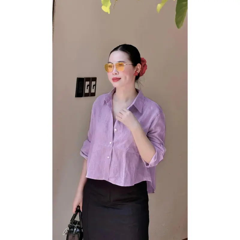☘️ A110-ÁO SƠ MI TÍM GU VẠT ĐÍNH NƠ SAU 🌺 1