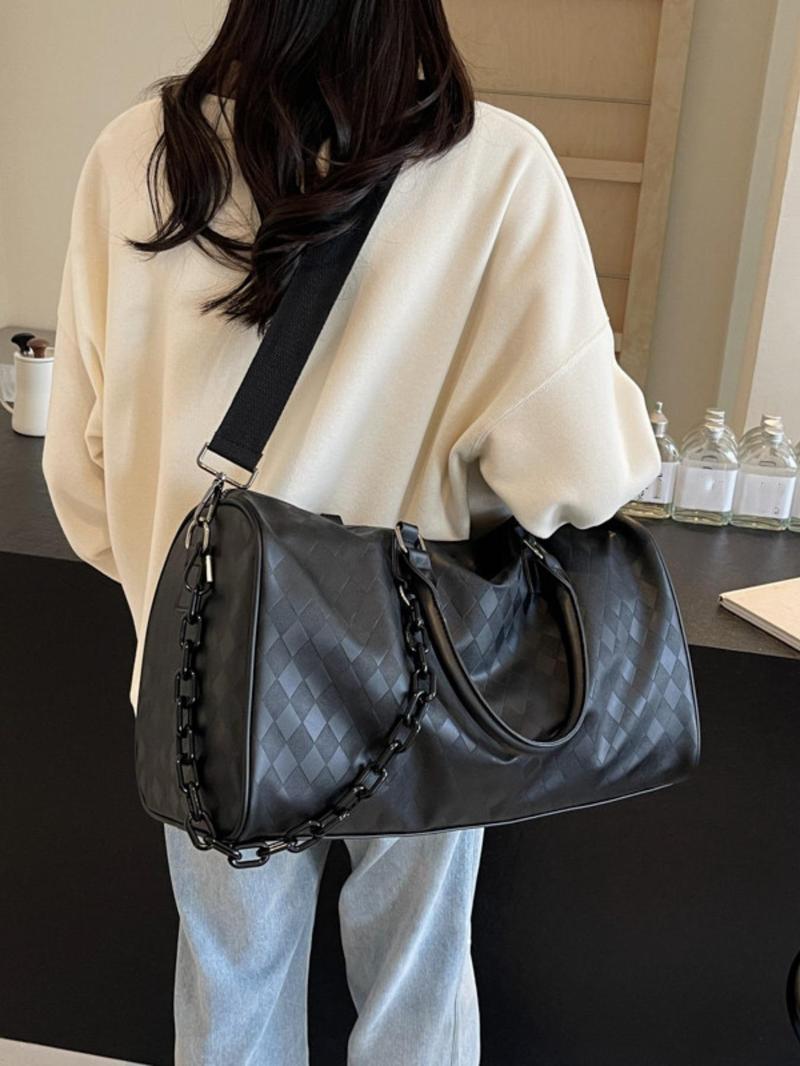 Product Introduction of Fashion Checked Pattern Travel Bag, Casual Versatile Zipper Shoulder Bag for Women & Men, Trendy All-match Bag for Daily Use 2