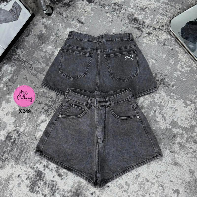 Quần short jeans nữ nhìu màu trơn thiêu nơ trên túi sau Mita Clothing X248 1