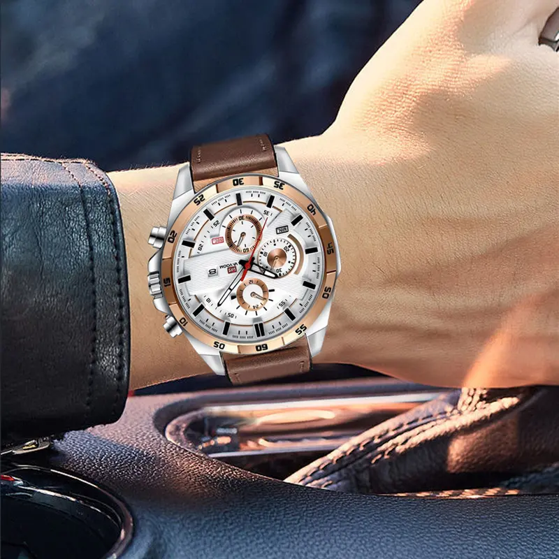 Jam Tangan Pria Asli Tahan Air Premium Original Vavavoom Tali Kulit Import New model Terbaru Fashion Kasual Sporty Stainless Steel Anti Karat Quartz Analog Kalender Aktif Luminious Bercahaya Kaca Tebal Aksesoris Arloji Men Watches Cowok Formal Bisnis -JV1 5
