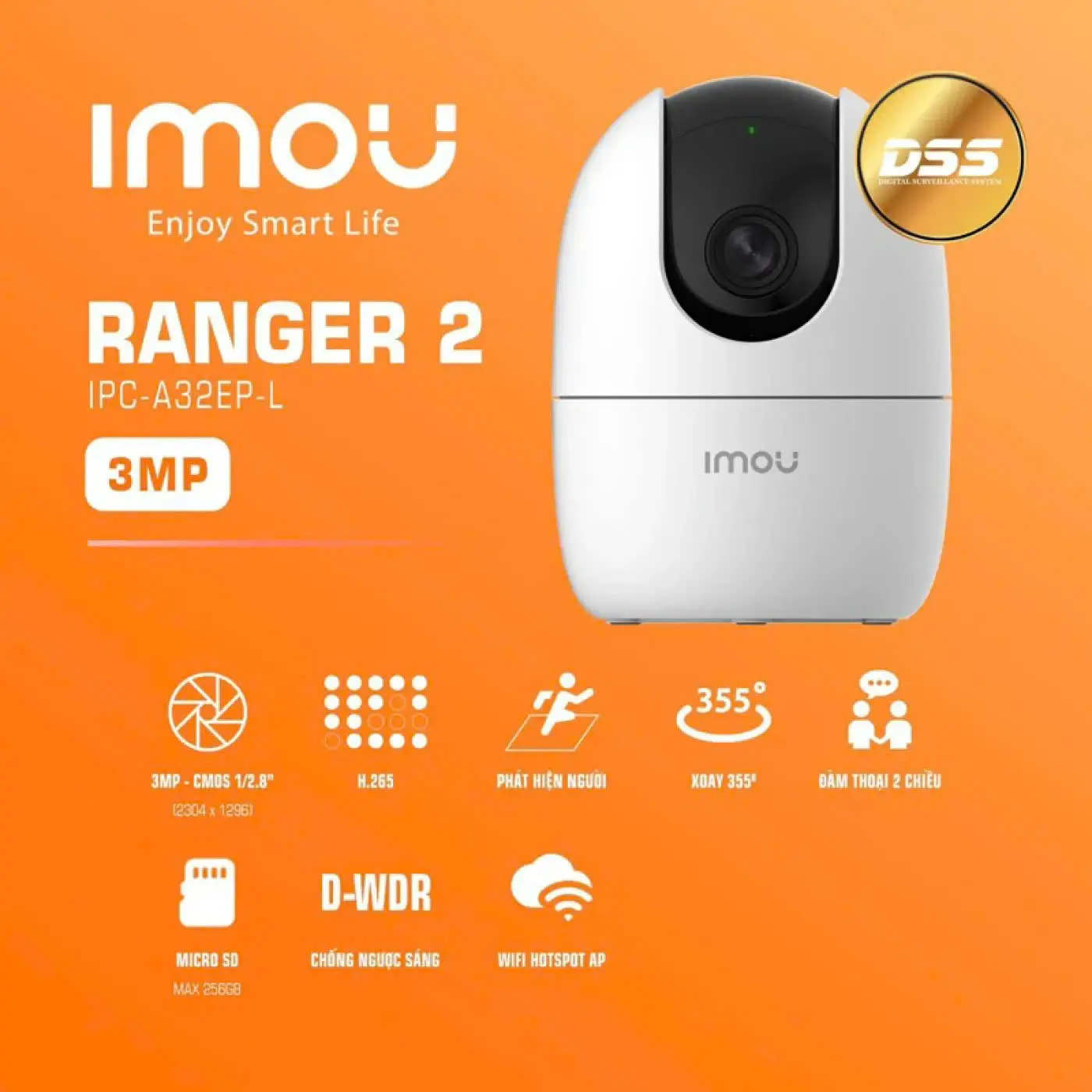 Camera Imou A32EP-L 3MP trong nhà xoay 360, đàm thoại 2 chiều, giá cực rẻ.