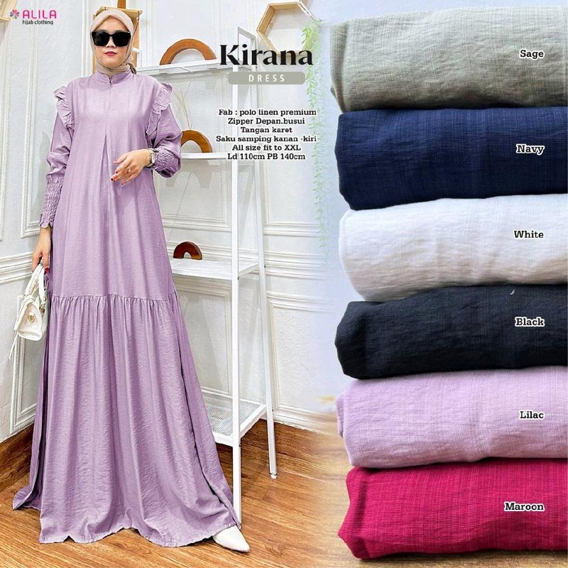 Kirana dress by ALILA dan KHEYRA HIJAB BERLABEL (maxi gamis dress polos busui bahan polo linen) 1