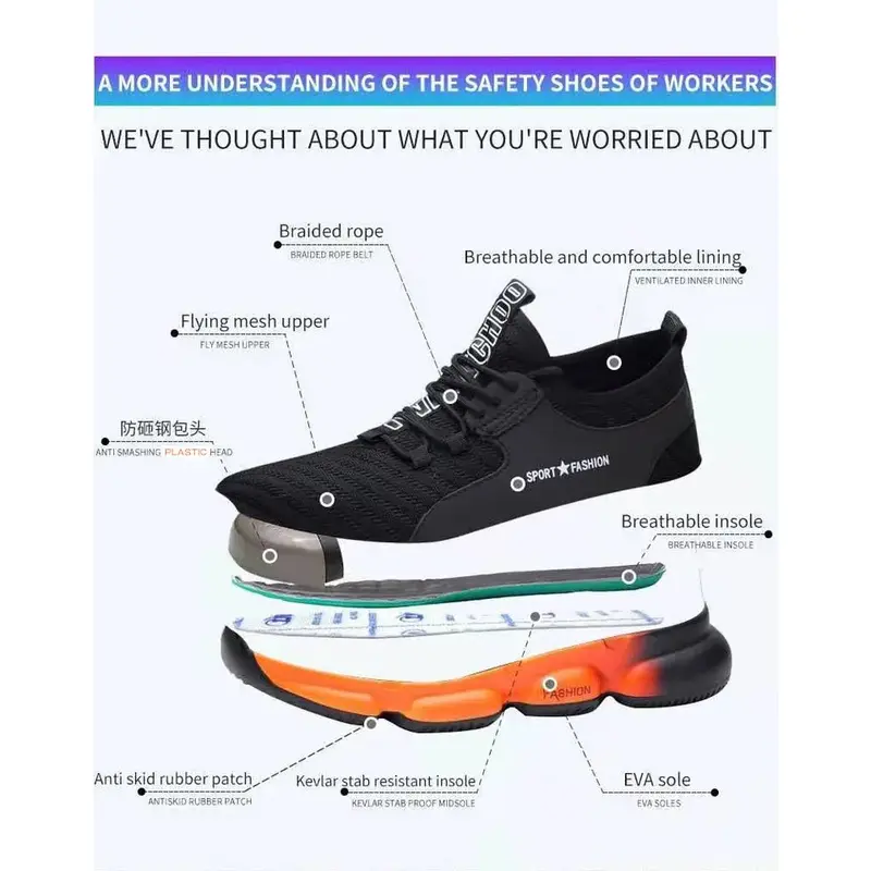 Sepatu Kerja Safety Pria Shoes Cowok Ujung Besi Baja  Model Boots Casual Sneakers  High Quality Premium Waterproof 7