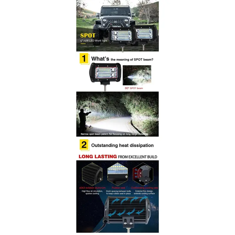Lampu LED Tembak Sorot  72W 24 Volt Putih Kuning 24 Mata 2 Susun Truk Bus Tronton Canter Fuso Bar Cree Mobil Motor 6000K Led Bar Untuk SUV Offroad ATV Lada Lampu Berkendara Car Styling 8