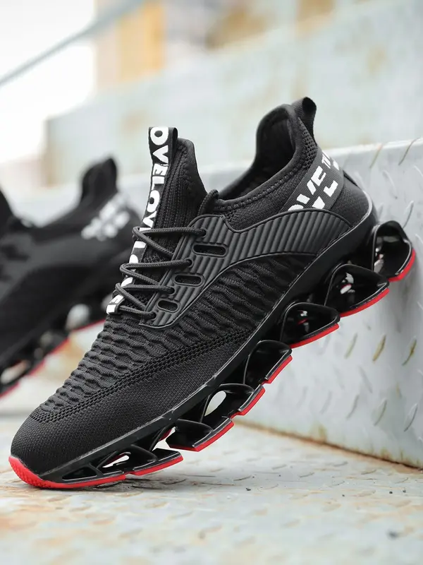 Men's Letter Design Running Sock Trainers for Gift, Summer Outfits 2024 Sporty Hollow Out Design Sole Lightweight Breathable Running Shoes, Round Toe Lace Up Shoes for Daily Work Out Gym Treadmill Footwear 7