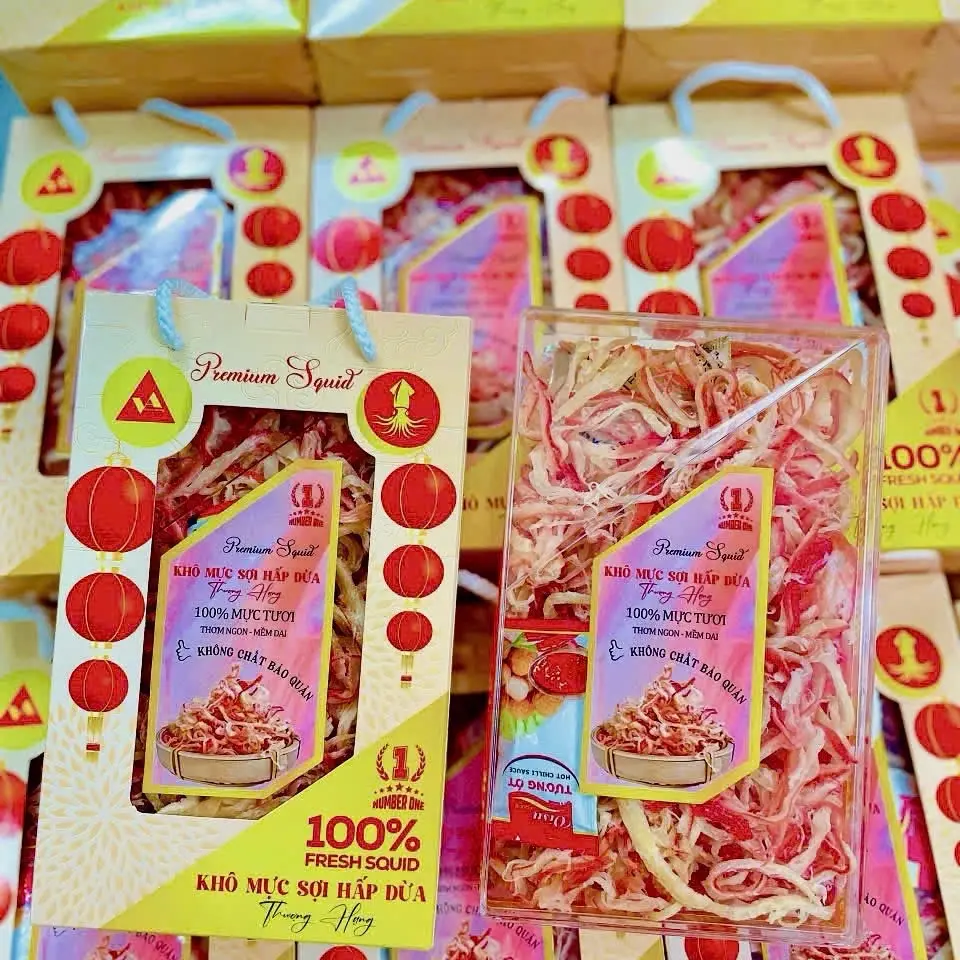 Mực Sợi Hấp Dừa Hộp 500g - 100% Mực Tươi, Snack Thơm Ngon - Thức Ăn   Food Ăn Vặt