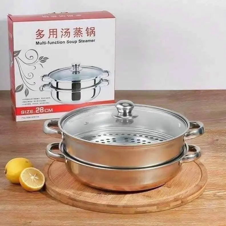 Bộ Nồi Xửng Hấp 2 Tầng, Bộ Nồi Lẩu Hấp Đa Năng, Thiết Kế Nắp Kính Tiện Lợi, Inox Không Gỉ, Bền Bỉ, Đường Kính 28cm