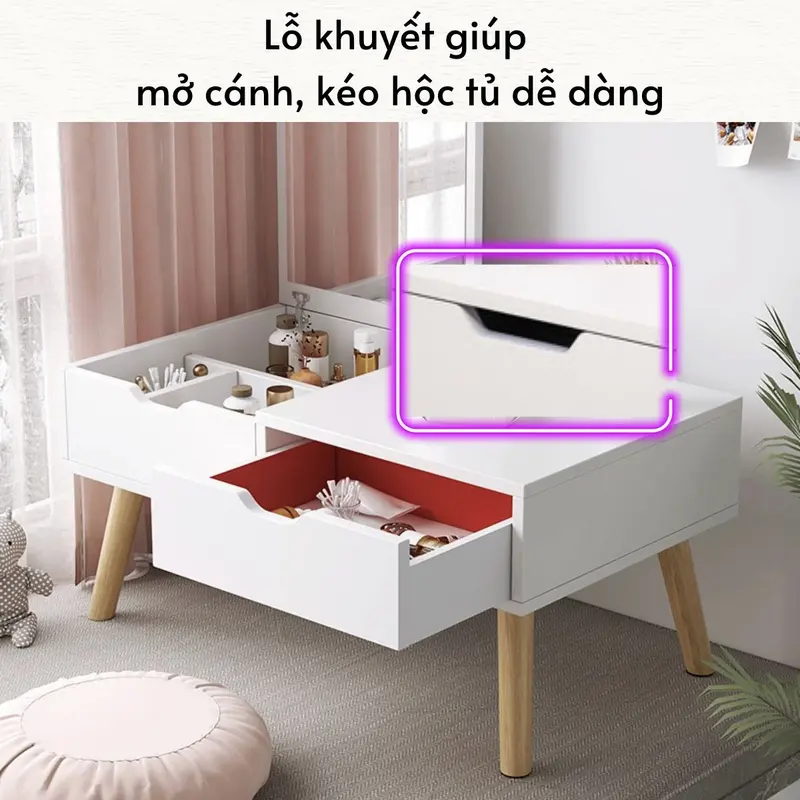 (LẮP GHÉP SẴN) Bàn trang điểm mini có gương,bàn trang điểm ngồi bệt có gương soi và ngăn đồ tiện lợi làm bàn trang điểm ngồi bệt có gương, bàn phấn có gương kết hợp làm bàn học, bàn làm việc bàn _ Vietnam Có ngăn kéo bàn  học 5