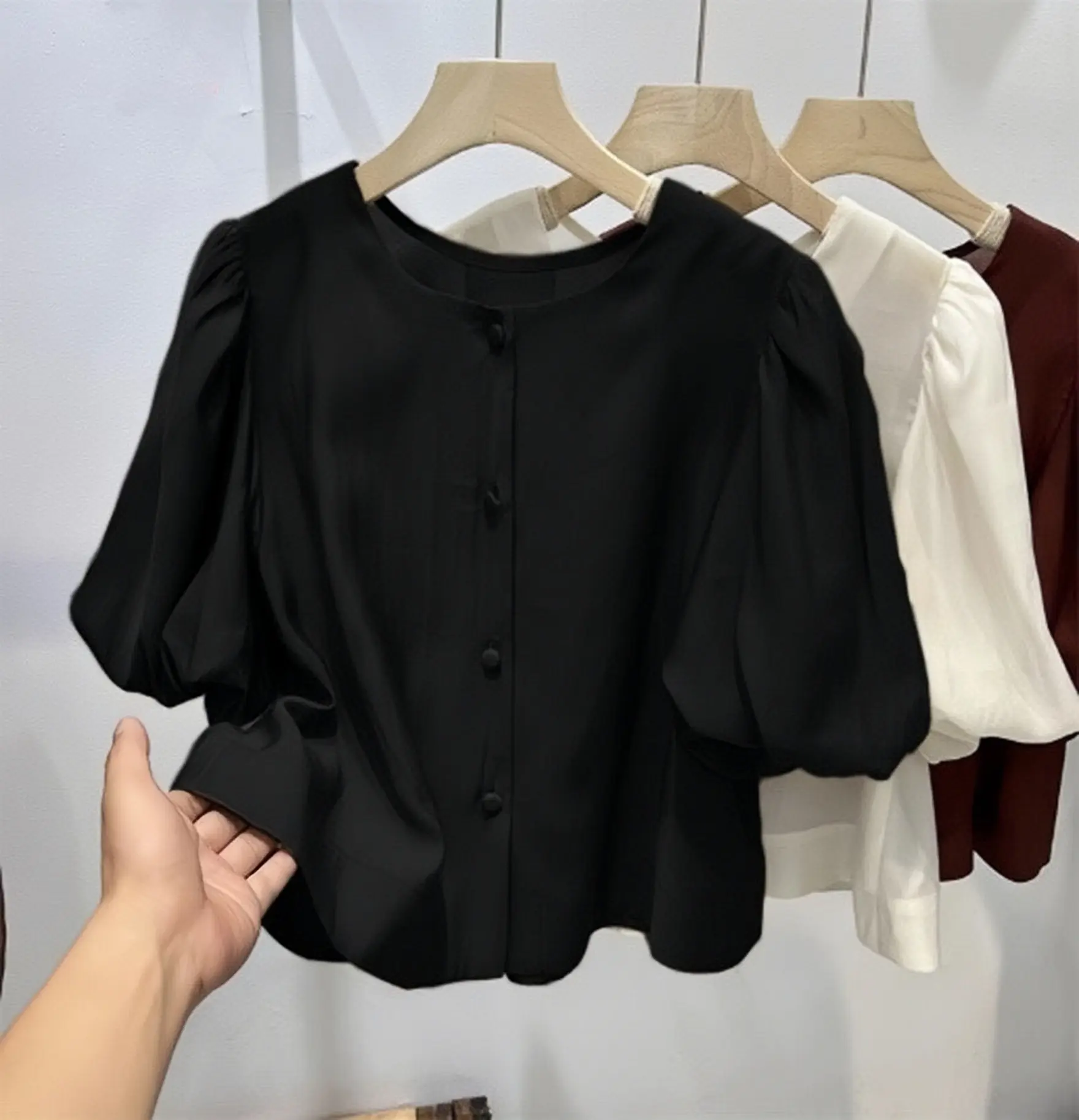 Áo Đũi Cổ Tròn Tay Phồng Cá Tính Chất Đũi Tơ Mềm Mát Nữ