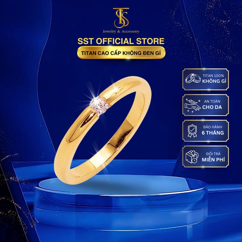 Nhẫn Titan trơn phối đá đơn giản không đen gỉ N194