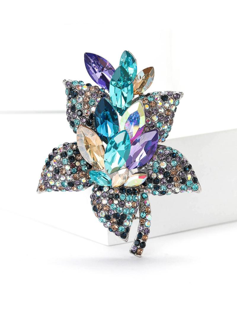 Product Introduction of Shining Artificial Crystal Flower Design Brooch, Fashionable Clothes Accessories for Women, Trendy All-match & Exquisite Brooch for Birthday Gift 0