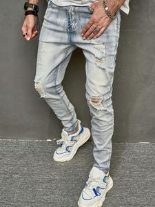 Men's Regular Fit Solid Ripped Jeans, Casual Comfy Denim Pants for Daily Wear, Fashion Men's Bottoms for All Seasons, Cotton
